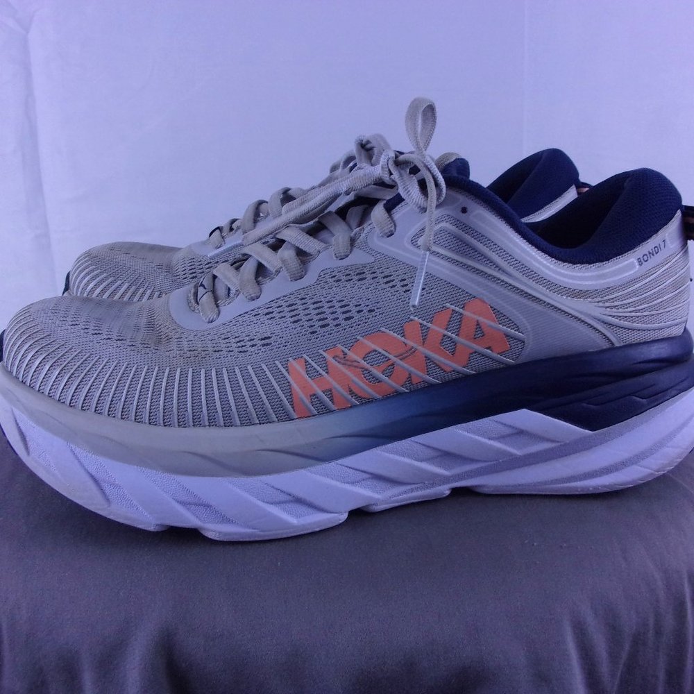 Hoka One Bondi 7 Grey WITH Fleet Feet Superfeet Insoles Size 8D
